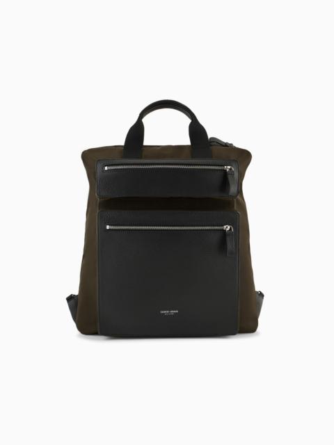 GIORGIO ARMANI ASV CONVERTIBLE SHOPPER BAG IN NYLON AND PEBBLED LEATHER