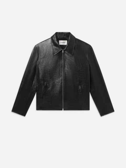 FRAME Zip Up Leather Jacket in Black