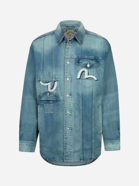 EVISU GRAFFITI DARMA GRID GRAPHIC PRINT DENIM SHIRT JACKET