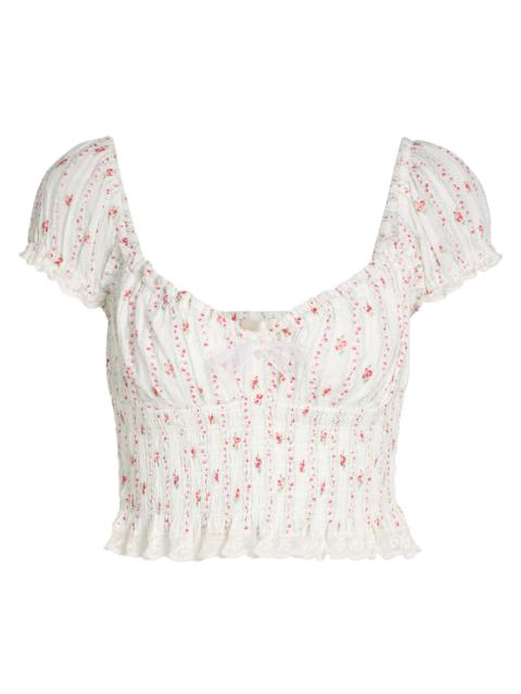 LoveShackFancy Women's Daini Floral Smocked Cotton Crop Top - Poppy Red