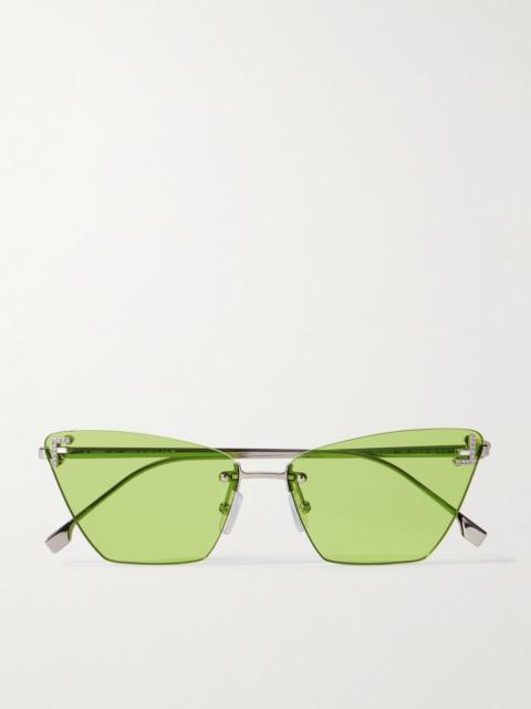 FENDI Rimless cat-eye crystal-embellished silver-tone sunglasses Green