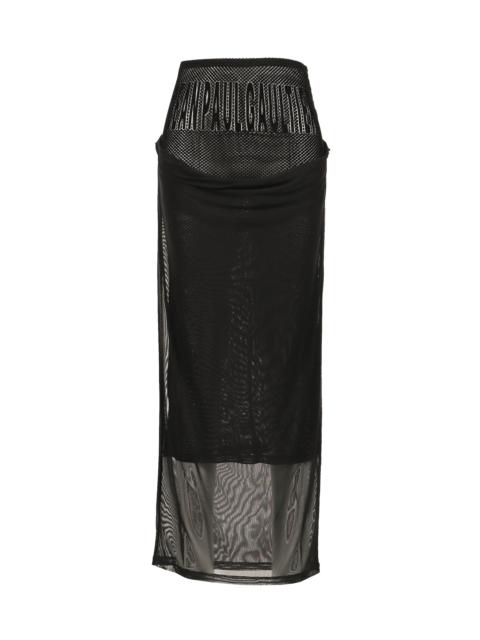 Jean Paul Gaultier MESH SKIRT DOUBLE LAYER WITH VELVET FLOCK "JEAN PAUL GAULTIER" / BLK