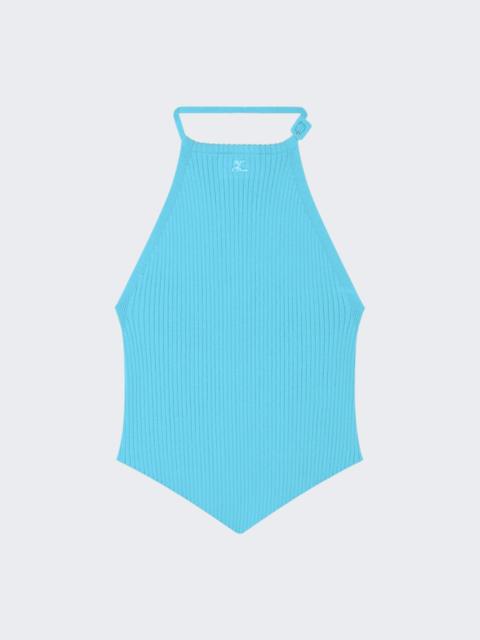 courrèges Pointy Rib Knit Top Aqua