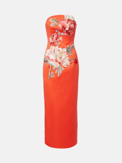 LEO LIN Ava floral-appliqué satin corset gown