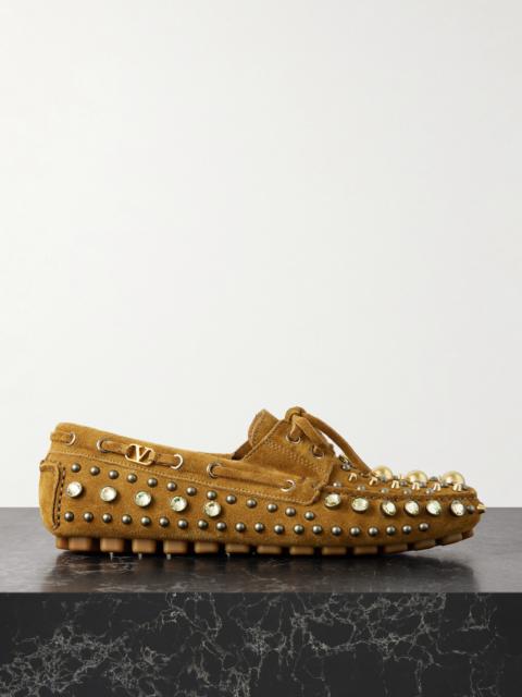 Valentino Fastaway Embellished Suede Loafers