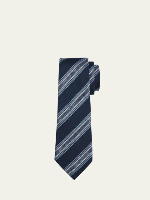 ZEGNA Men's Navy Blue Striped Silk Jacquard Tie