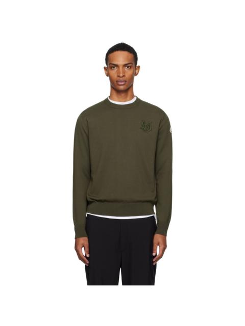 Moncler Khaki Embroidered Monogram Cotton Sweater