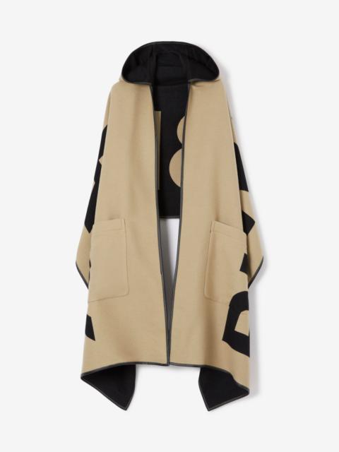 Burberry Logo Wool Cotton Jacquard Hooded Cape