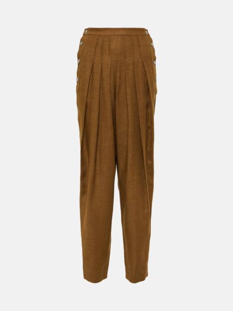 Pleated high-rise linen and wool pants