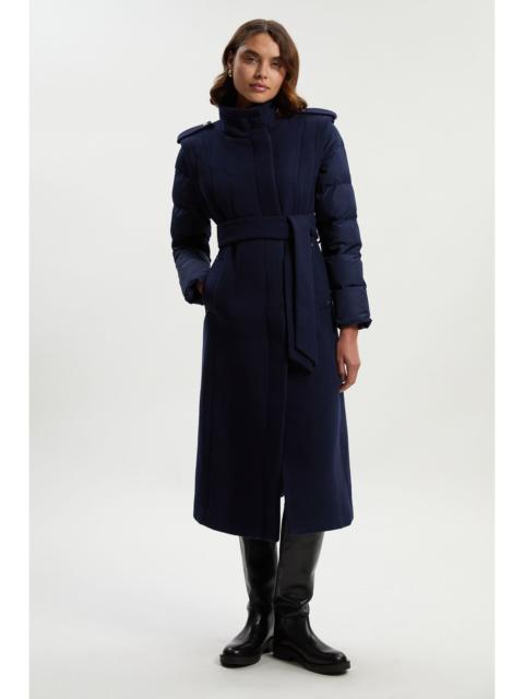 KAREN MILLEN Wool Hybrid Puffer High Neck Belted Midi Coat