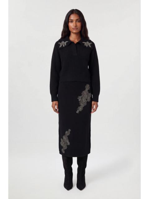 KAREN MILLEN Wool Blend Embellished Cosy Pencil Midi Skirt