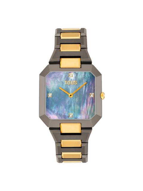 TOUS Analog watch with black and gold-colored steel bracelet and gray mother-of-pearl face Karat
