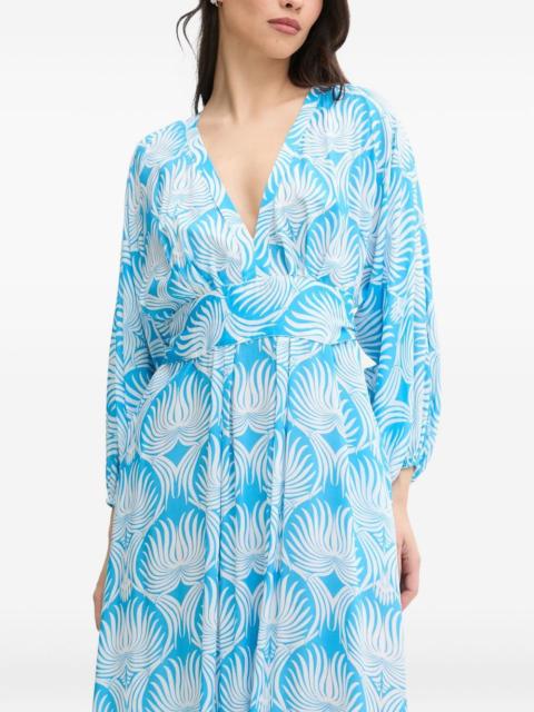 MELISSA ODABASH leaf-print pleated maxi dress
