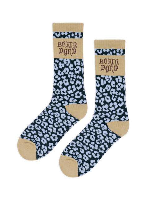 BRAIN DEAD Slub 2 Stripes Crew Sock - Light Blue | REVERSIBLE