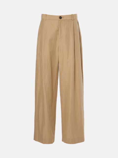 High-rise cotton-blend wide-leg pants