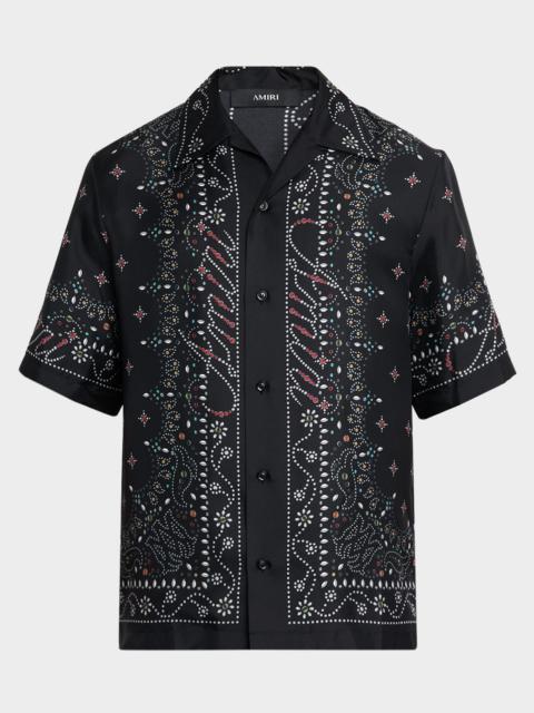 AMIRI Men & apos;s Silk Crystal Print Bowling Shirt