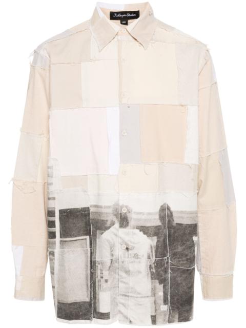 printed patchwork frayed shirt