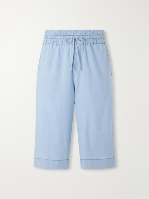 AMI Paris Straight-Leg Logo-Embroidred Cotton-Chambray Shorts