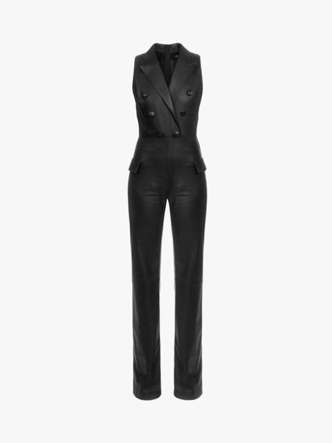 Balmain Black double-breasted leather jumpsuit