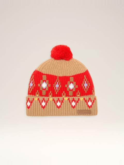 AMI Paris BROWN WOOL CROSS STITCH BEANNIE