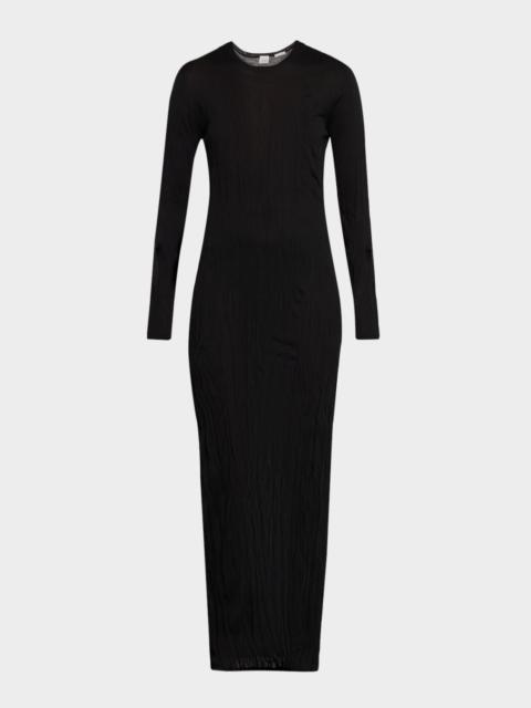TOTEME Long-Sleeve Crinkle Knit Maxi Column Dress