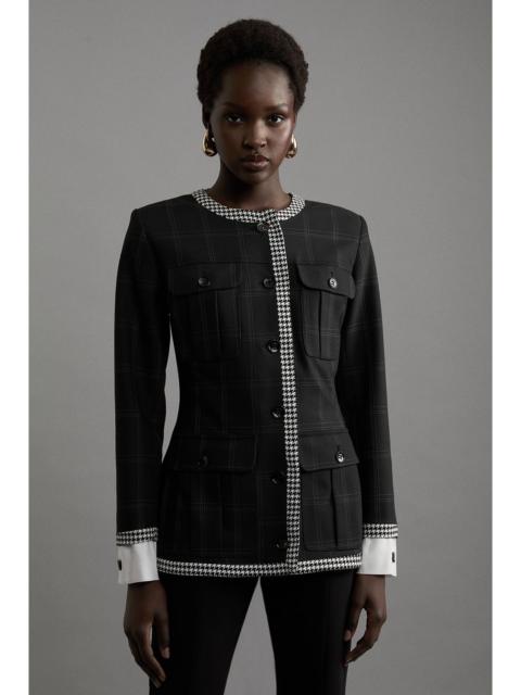 KAREN MILLEN Formal Tailored Black Check Buttoned Shirt