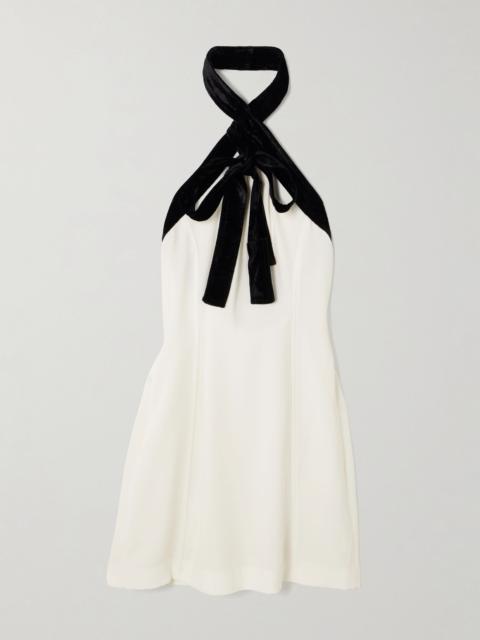 SIMKHAI Jolie bow-detailed velvet-trimmed crepe mini dress Ivory