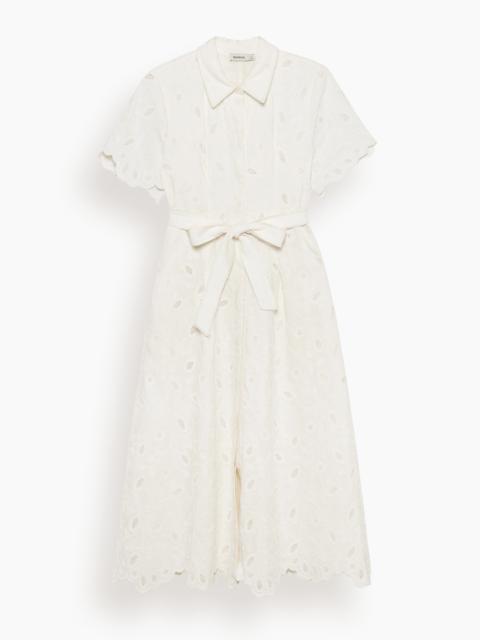 SIMKHAI Audria Short Sleeve Belted Midi Dress in Ivory