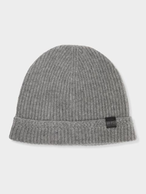 TOM FORD Men's Ribbed Cashmere TF-Tab Beanie Hat