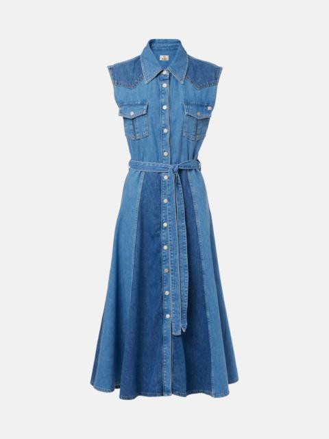 AG Jeans Belted paneled denim midi dress