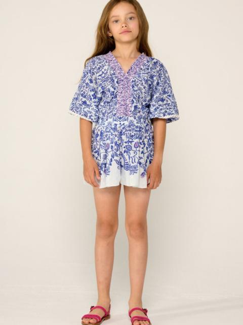Poupette St Barth Short Jumpsuit Chantal for girls - Blue Tiare