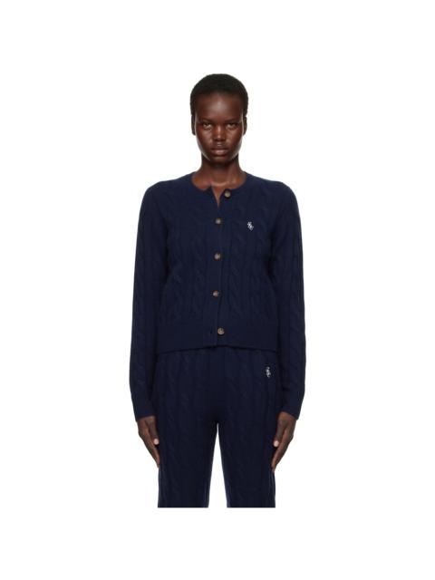 Sporty & Rich Navy 'SRC' Cableknit Cashmere Cardigan
