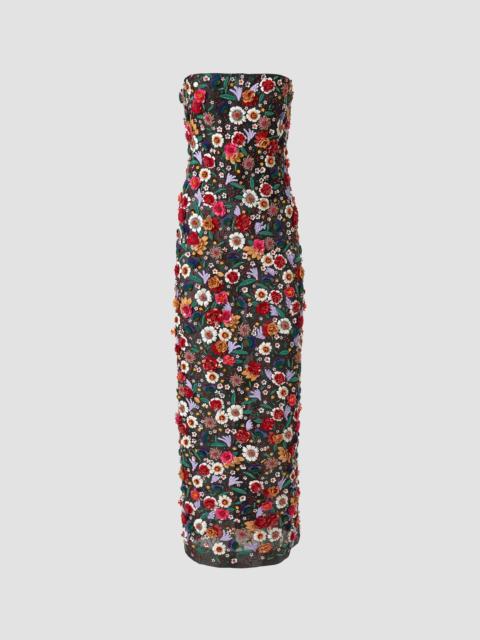 CAROLINA HERRERA Women's Floral-Embellished Silk Strapless Column Gown - Black Multi