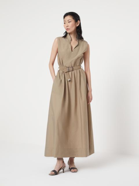 Brunello Cucinelli Techno cotton poplin dress with raffia