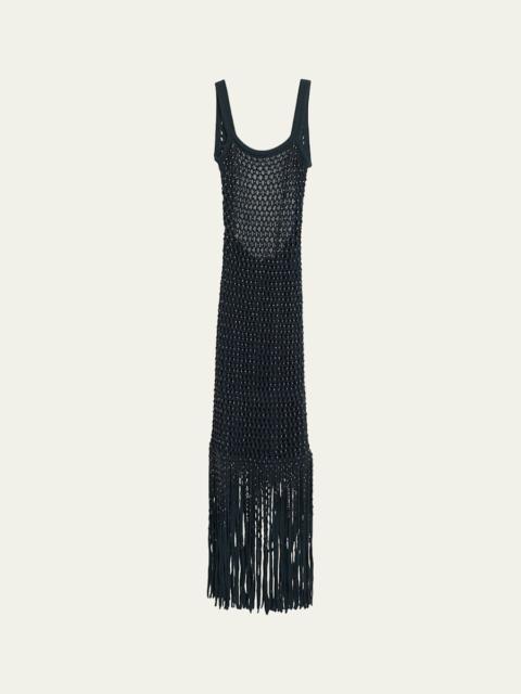 diotima Gala Embellished Net Fringe Backless Gown