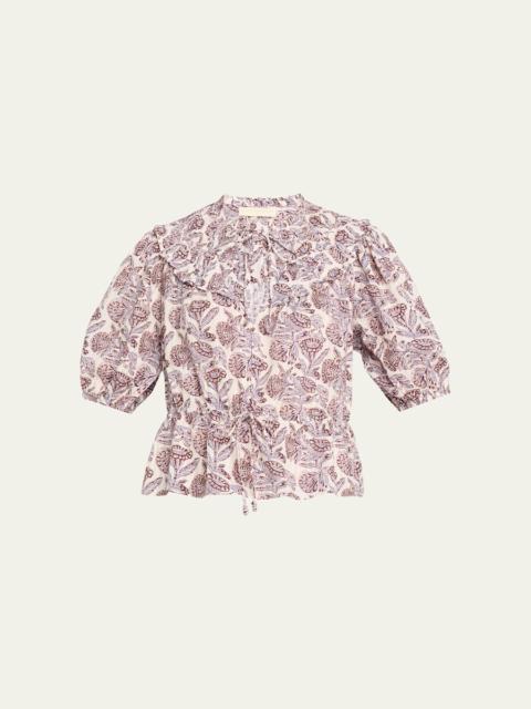 ULLA JOHNSON Elvie Printed Short-Sleeve Blouse