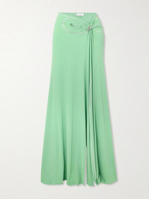 rabanne Studded gathered cutout jersey maxi skirt Light green