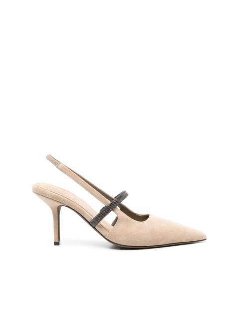 Brunello Cucinelli 80mm Monili-chain suede pumps