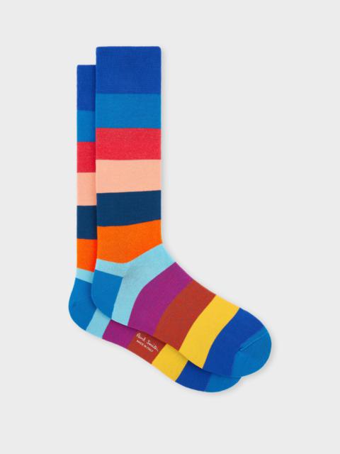 Paul Smith Blue Mixed Stripe Cotton-Blend Socks