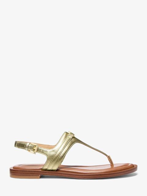 MICHAEL KORS Mandy Metallic Leather T-Strap Sandal