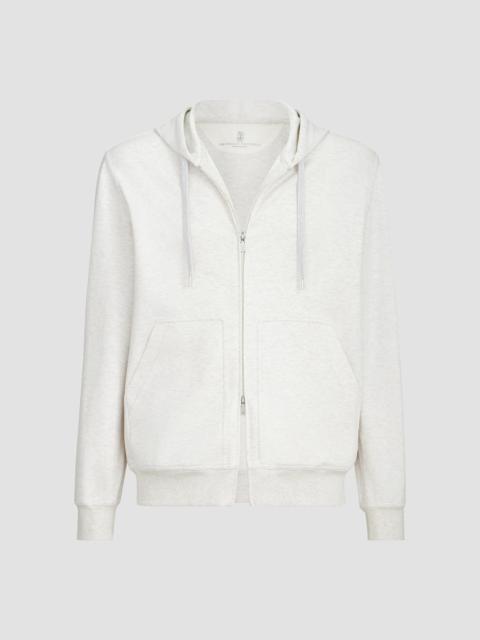 Brunello Cucinelli Men's Techno Cotton French Terry Double Cloth Hooded Sweatshirt - White