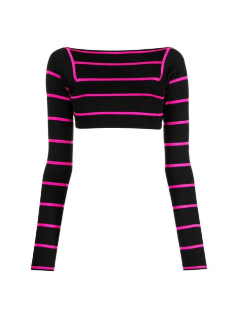 stripe-jacquard wool cropped top