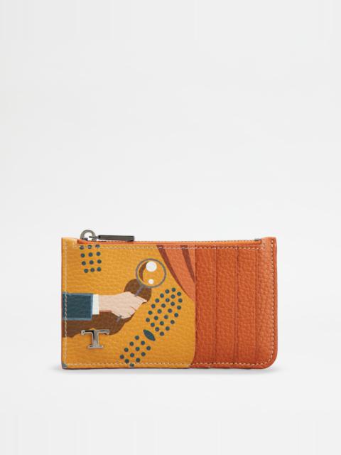 CREDIT CARD HOLDER IN LEATHER - ORANGE, YELLOW
