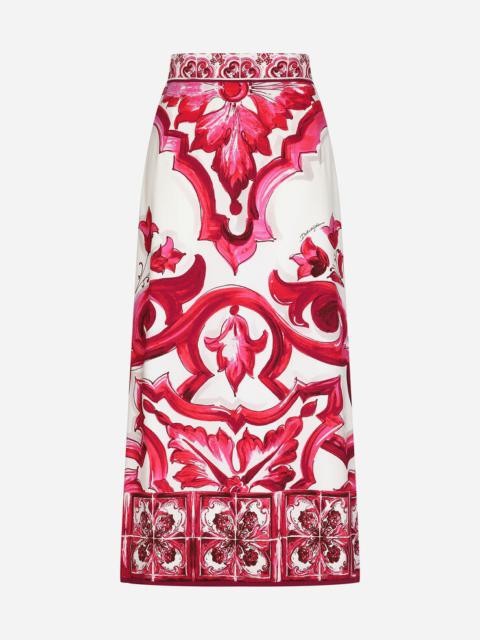 Dolce & Gabbana Majolica-print charmeuse calf-length skirt with slit