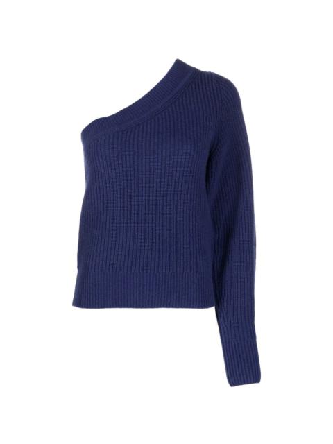 one-shoulder ribbed-knit jumper