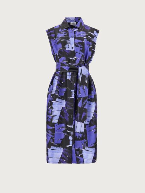 FERRAGAMO PALM PRINT SLEEVELESS SHIRT DRESS