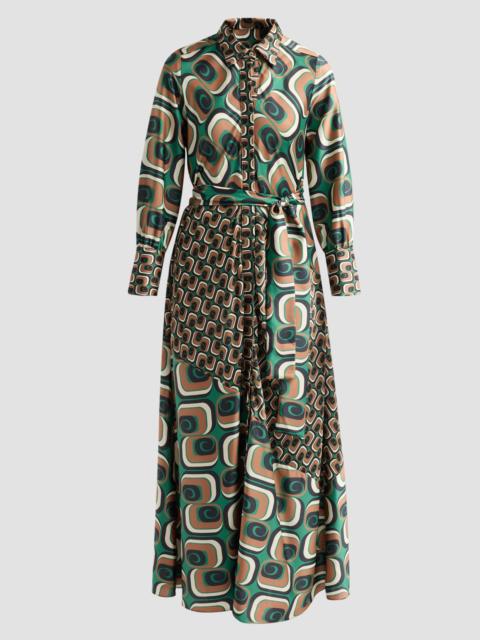 MISA Women's Stevie Printed Tie-Waist A-Line Midi Dress - Emerald Tile Mix