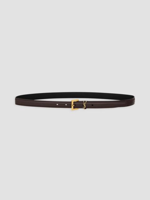 SAINT LAURENT Women's Cassandre Thin Belt with Square Buckle in Smooth Leather - Mountain Rock
