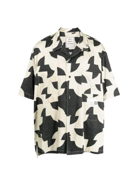 patchwork-pattern cuban-collar shirt