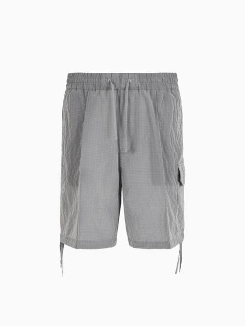 EMPORIO ARMANI Bermuda shorts in light nylon seersucker with ribs and an elasticated waist